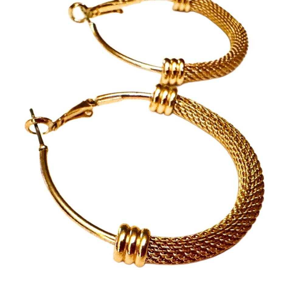 Stainless Steel 14k Gold Plated Mesh Hypoallergenic Hoop Earrings
